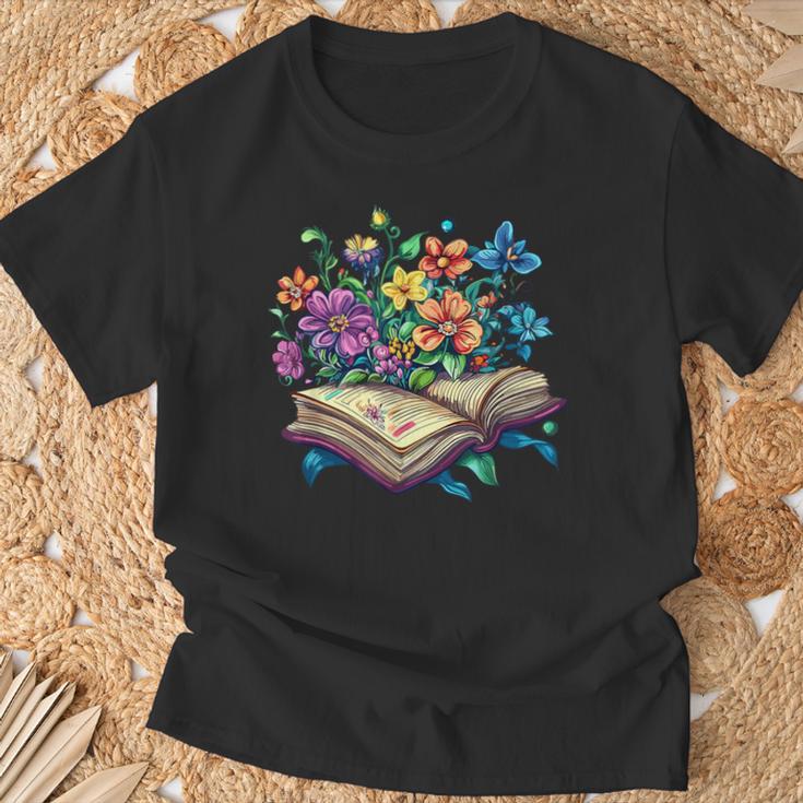 Enchanted Open Book With Blooming Flowers T-Shirt Gifts for Old Men Enchanted Open Book With Blooming Flowers T-Shirt Gifts for Old Men