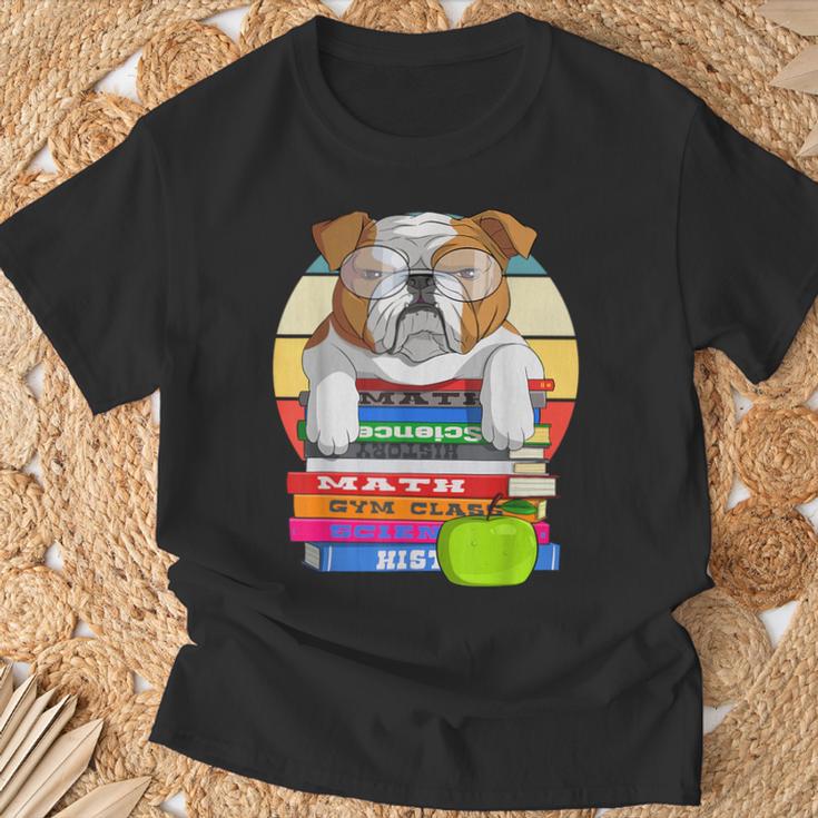 English Bulldog Back To School Book Worm Dog T-Shirt Gifts for Old Men