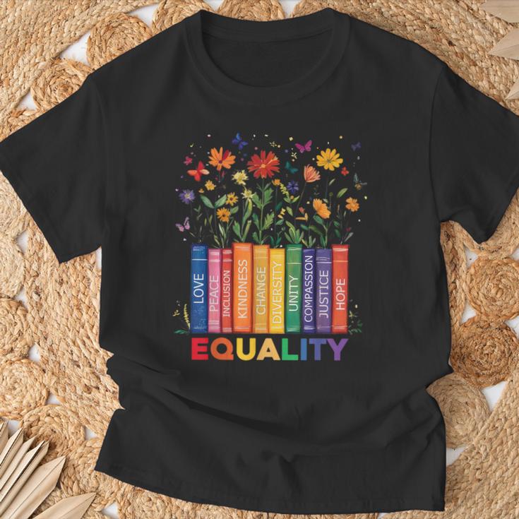 Equality Book Flower Peace Love Kindness LGBTQ Pride T-Shirt Gifts for Old Men Equality Book Flower Peace Love Kindness LGBTQ Pride T-Shirt Gifts for Old Men