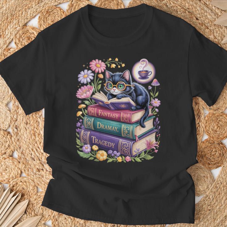 Fantasy Drama Tragedy Cute Cat Book Lover Readers Librarians T-Shirt Gifts for Old Men