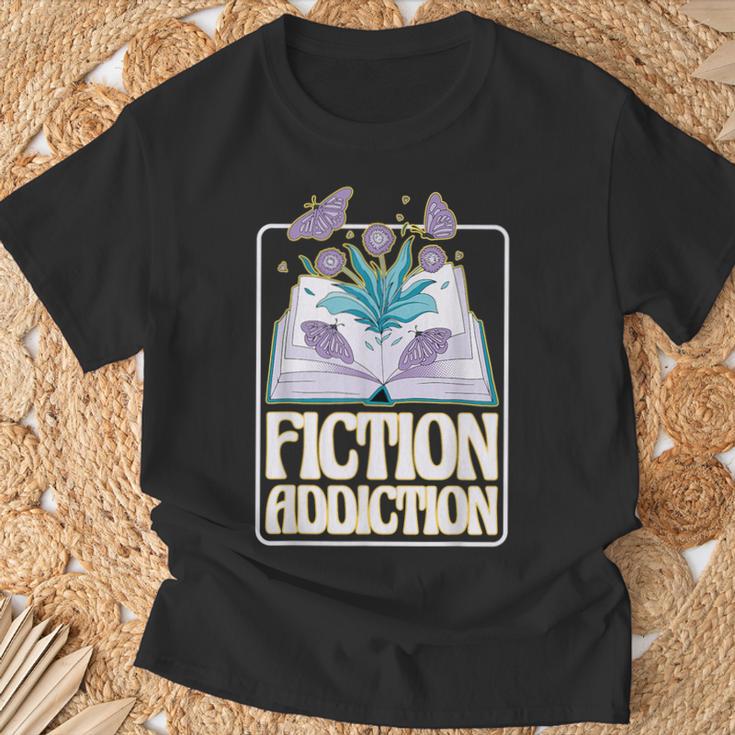 Fiction Addiction Book Reader And Booklover T-Shirt Gifts for Old Men