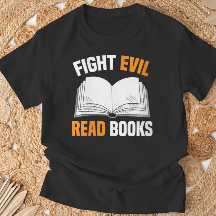 Fight Evil Read Books T-Shirt Gifts for Old Men