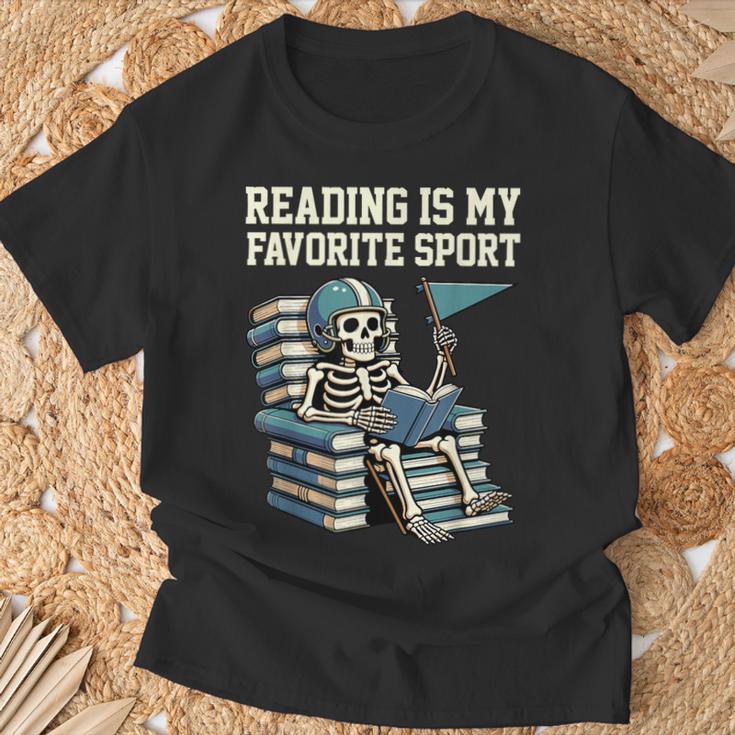 Football Skeleton Reading On Book Stack T-Shirt Gifts for Old Men Football Skeleton Reading On Book Stack T-Shirt Gifts for Old Men