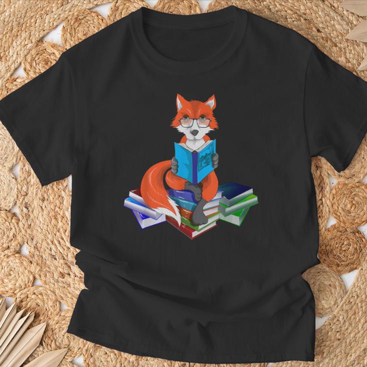 Fox Nerd Reading Books Bookworm Library Book T-Shirt Gifts for Old Men