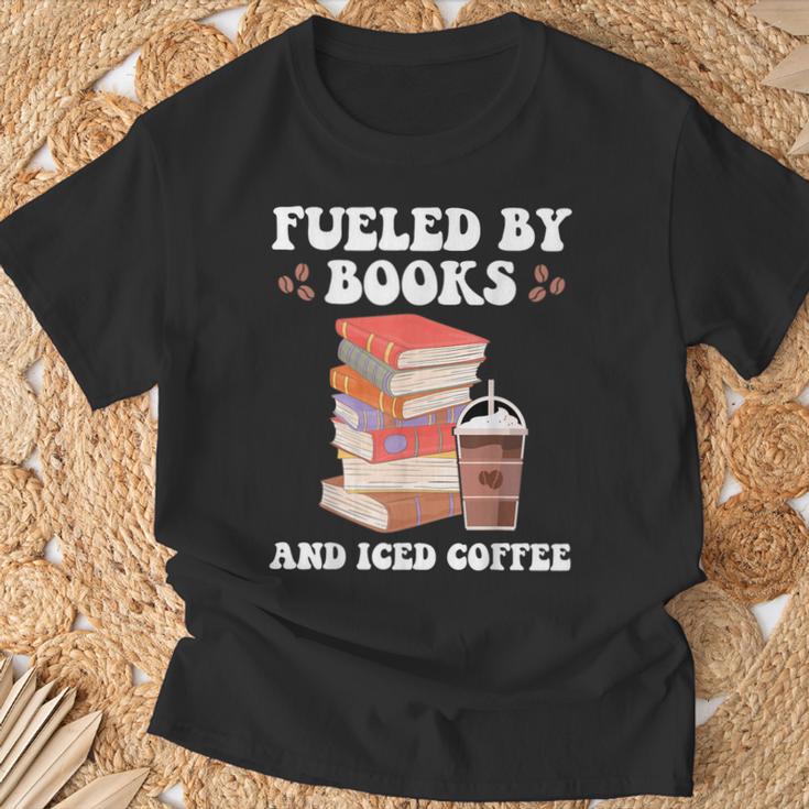 Fueled By Books And Iced Coffee Coffee Read Book Lover T-Shirt Gifts for Old Men