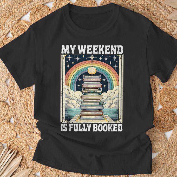 My Weekend Is Fully Booked Book Rainbow Reading Bookworm T-Shirt Gifts for Old Men