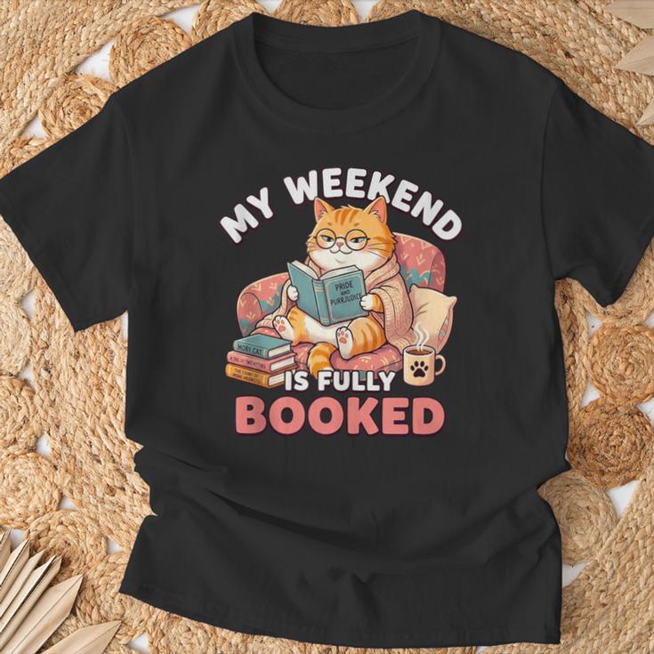 My Weekend Is Fully Booked Cute Cat Book Lover Dad Joke T-Shirt Gifts for Old Men My Weekend Is Fully Booked Cute Cat Book Lover Dad Joke T-Shirt Gifts for Old Men