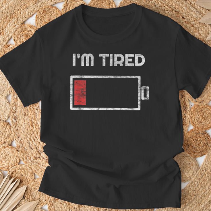 I'm Tired Low Battery 空の電話シンボル Tシャツ 高齢者への贈り物