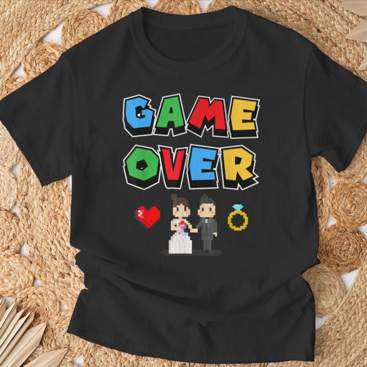Game Over Boda Divertido Pixel Gamer Recién Casado Novio Camiseta unisex Regalos para ancianos