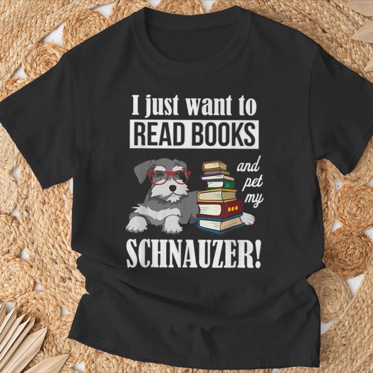 Girls Boys Kids Read Books Miniature Schnauzer Lover T-Shirt Gifts for Old Men