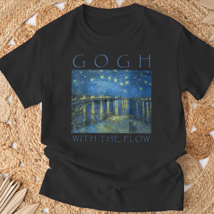 Gogh With The Flow 星月夜 ゴッホの絵画 Tシャツ 高齢者への贈り物