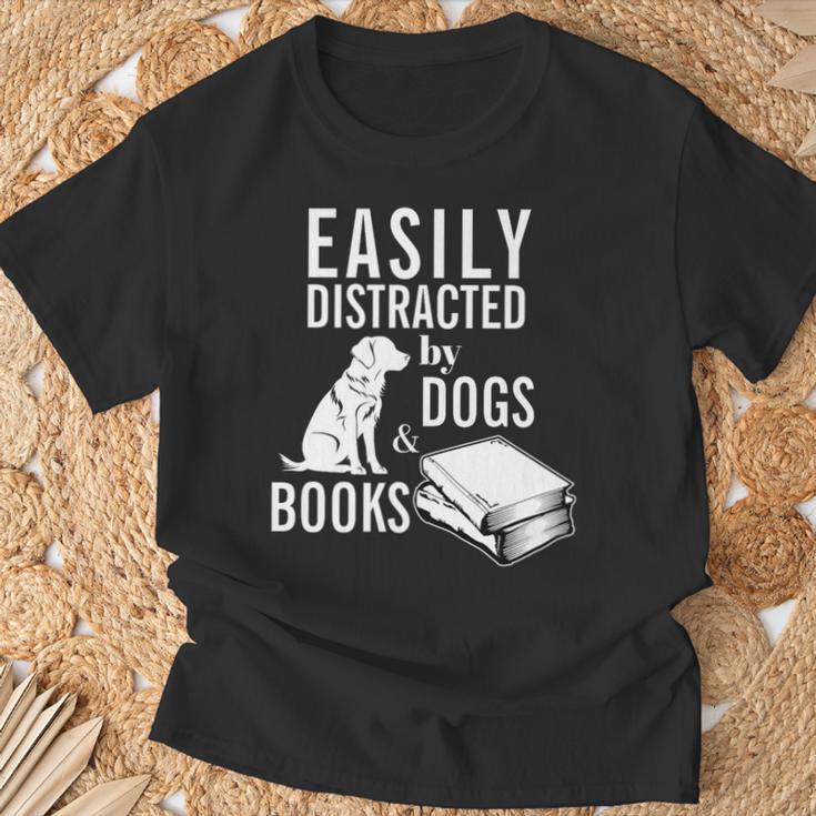 Golden Retriever Easily Distracted By Books And Dogs Premium Tri-Blend T-Shirt Gifts for Old Men