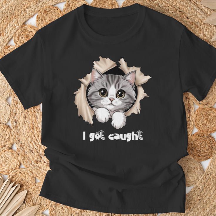 I Got Caught 子猫かわいい 長袖tシャツ Tシャツ 高齢者への贈り物