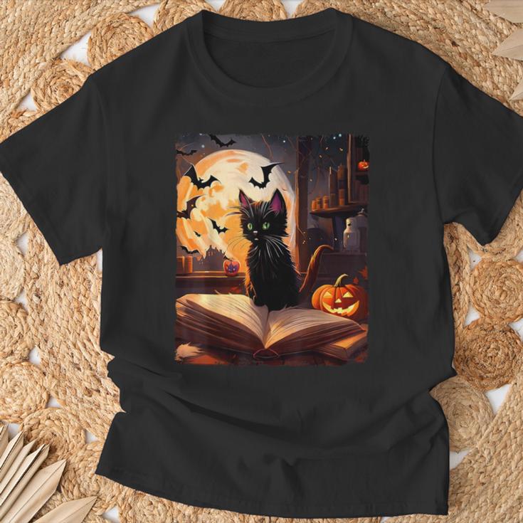 Halloween Cat Reading Books Spooky Cat Reader Teachers T-Shirt Gifts for Old Men