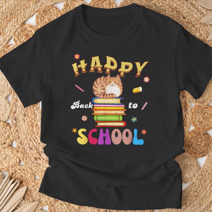 Happy Back To School Cat Books The Start Of The School Year T-Shirt Gifts for Old Men