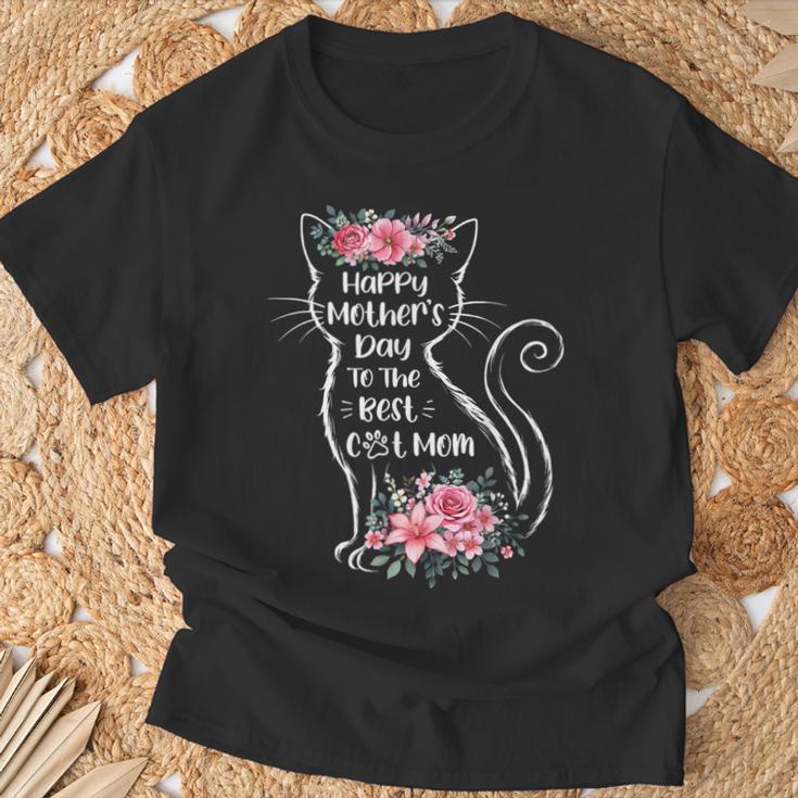 Happy Best Cat Mom Floral Cat Lover Women T-Shirt Gifts for Old Men
