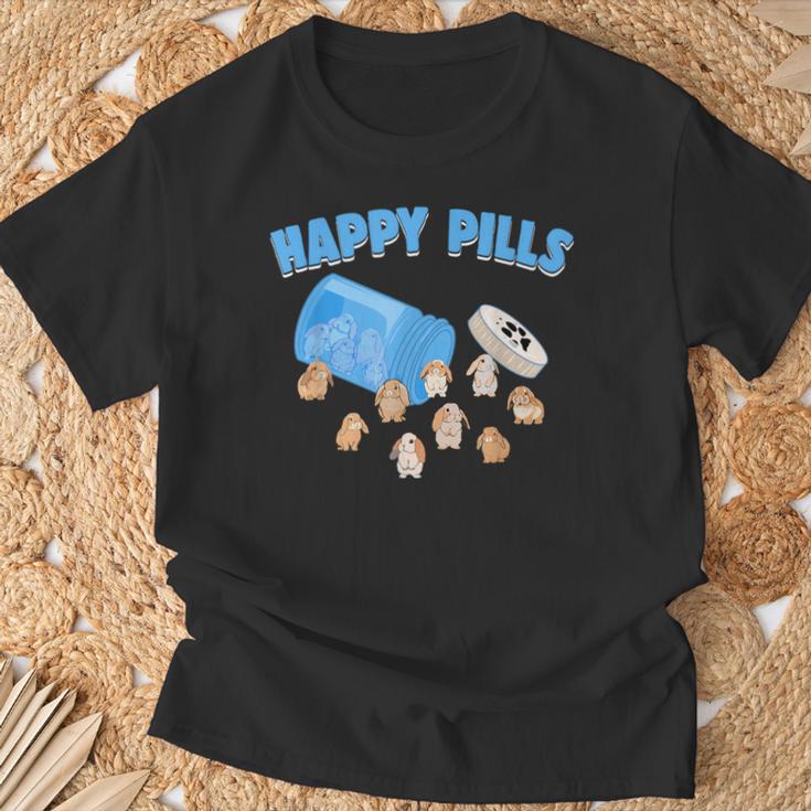 Happy Pills うさぎ 面白い ホーランドロップ バニー 恋人 ユーモア Tシャツ 高齢者への贈り物