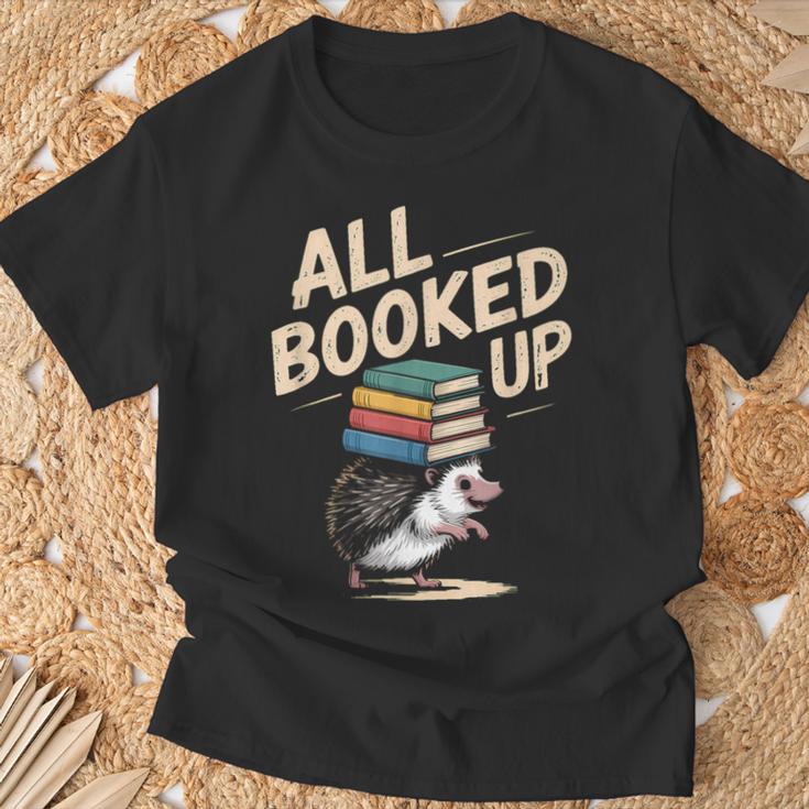 Hedgehog Book Lovers All Booked UP Retro T-Shirt Gifts for Old Men