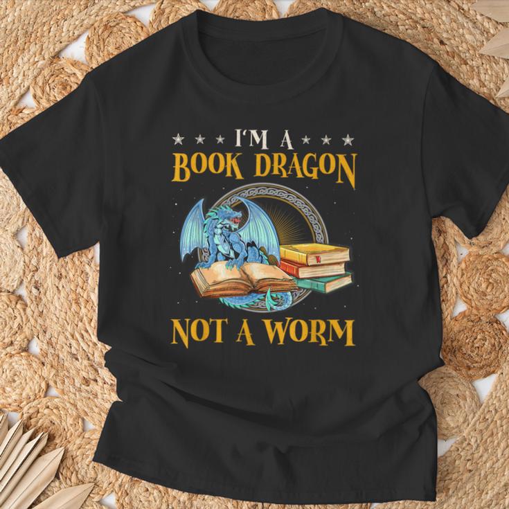 I'm a Book Dragon Not a Worm Reading Readers Clothing T-Shirt Gifts for Old Men