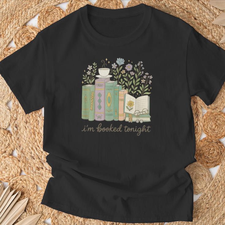 I'm Booked Tonight Cozy Floral Book Lover Graphic T-Shirt Gifts for Old Men