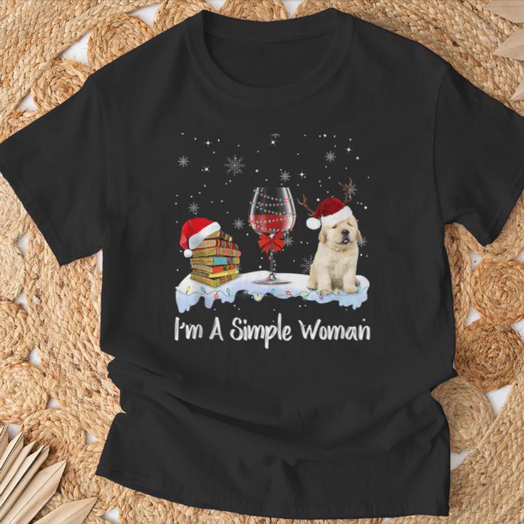 I'm Simple Woman Books Wine Golden Retriever Dog Lover Xmas T-Shirt Gifts for Old Men