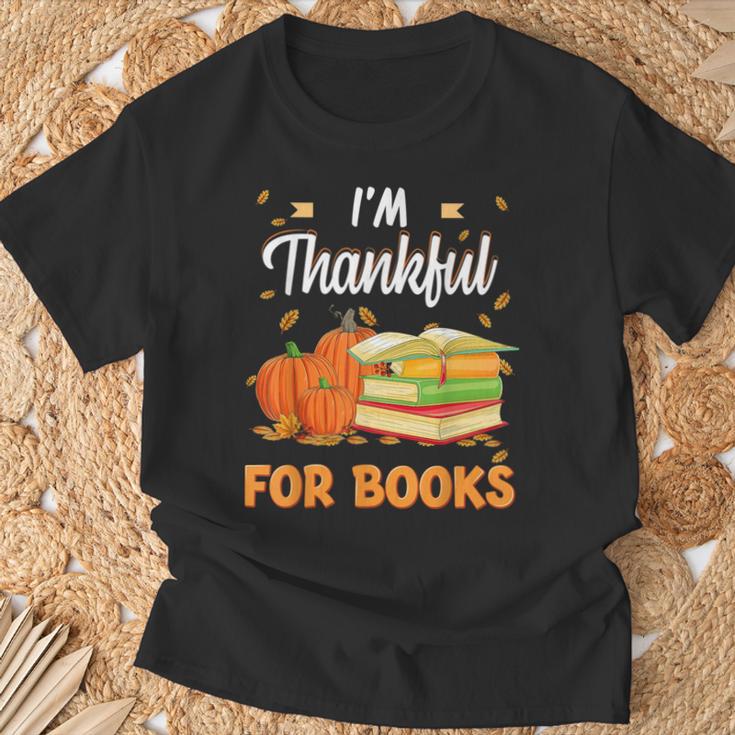 I'm Thankful For Books Lover Reading Pumpkin Thanksgiving T-Shirt Gifts for Old Men