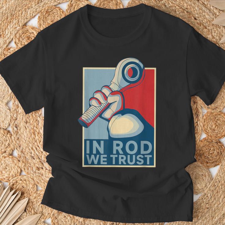 In Rod We Trust-ハイムジョイントレースカーロッククローラー Tシャツ 高齢者への贈り物