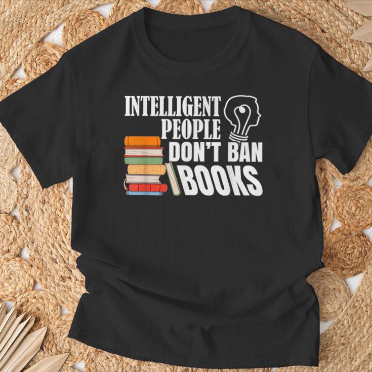 Intelligent People Don't Ban Books Reading Bookish Librarian T-Shirt Gifts for Old Men