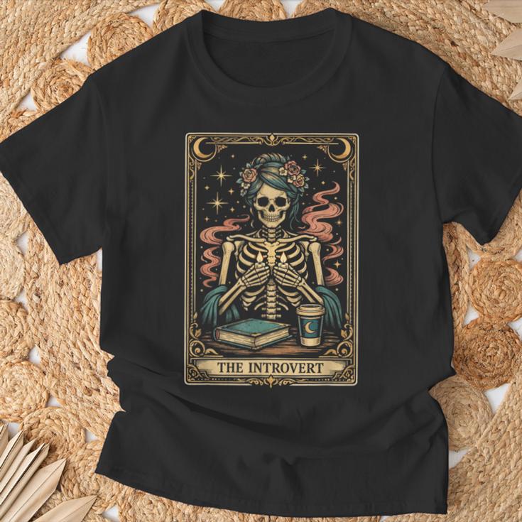 The Introvert Skeleton Tarot Card Coffee Book Lover T-Shirt Gifts for Old Men