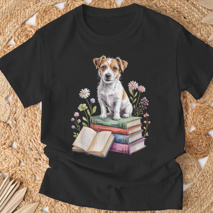 Jack Russell Terrier Bookworm Flowers Book Reading Books T-Shirt Gifts for Old Men