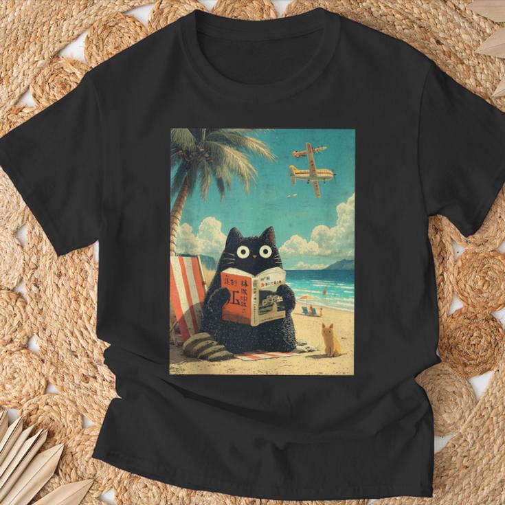 Japanese Cat Book Summer Beach Vacation Cruise T-Shirt Gifts for Old Men
