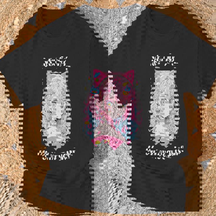 Just A Girl Who Loves アニメ カワイイ漫画 日本語 長袖tシャツ Tシャツ 高齢者への贈り物