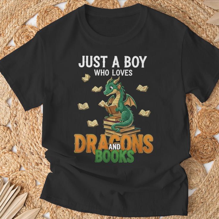 Just a Boy Who Loves Dragons And Books Reading Dragon T-Shirt Gifts for Old Men