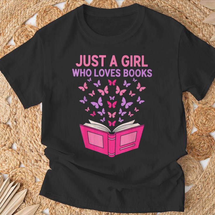 Just A Girl Who Loves Books Butterflies Reading T-Shirt Gifts for Old Men