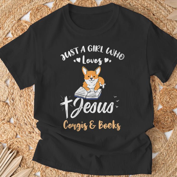 Just A Girl Who Loves Jesus And Corgis And Books T-Shirt Gifts for Old Men