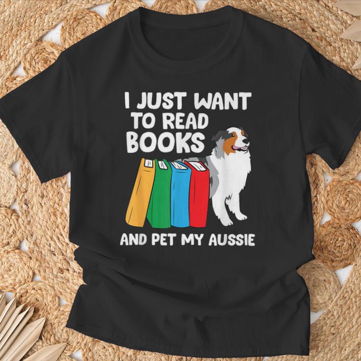 I Just Want To Read Books And Pet My Aussie T-Shirt Gifts for Old Men