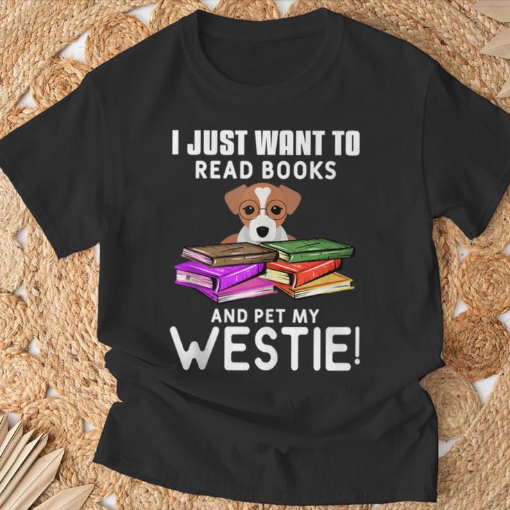 I Just Want To Read Books And Pet My Westies T-Shirt Gifts for Old Men