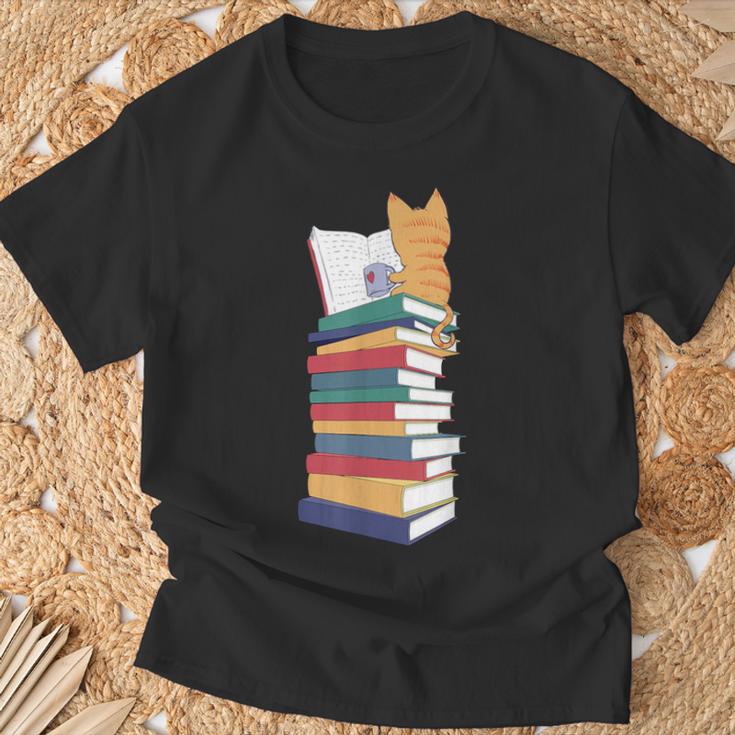 Kawaii Cat Books Tea Coffee T-Shirt Gifts for Old Men Kawaii Cat Books Tea Coffee T-Shirt Gifts for Old Men