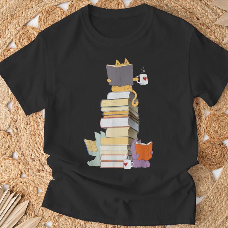 Kawaii Cats Books Coffee T-Shirt Gifts for Old Men Kawaii Cats Books Coffee T-Shirt Gifts for Old Men