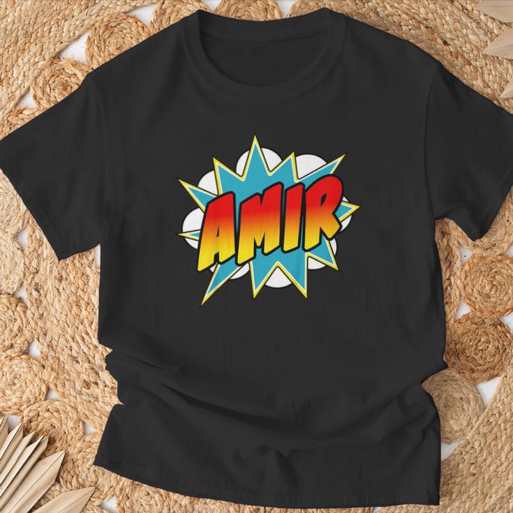 Kids Boys Amir Name Comic Book Superhero T-Shirt Gifts for Old Men