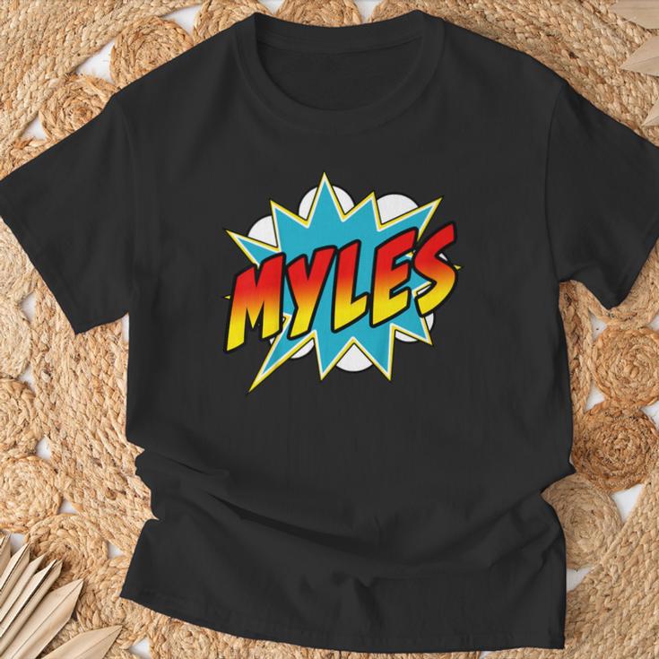 Kids Boys Myles Name Superhero Comic Book T-Shirt Gifts for Old Men