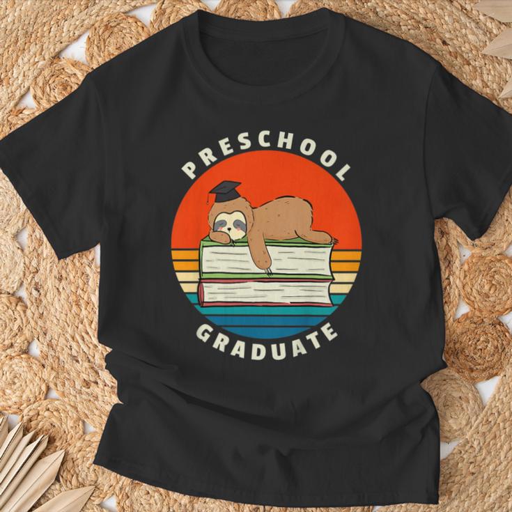 Kids Preschool Graduate Sloth Graduation Cap Sleeping On Books T-Shirt Gifts for Old Men