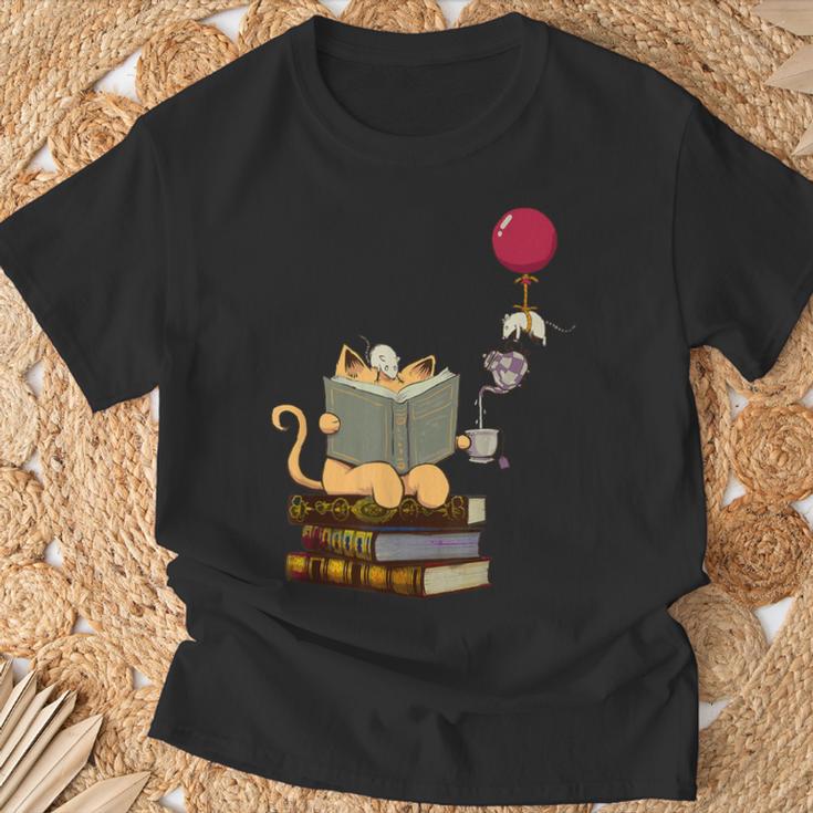 Kittens Cats Tea Books And Balloon T-Shirt Gifts for Old Men