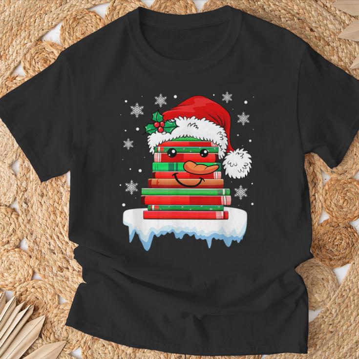 Librarian Book Santa Hat Reader Snow Pajamas Christmas T-Shirt Gifts for Old Men