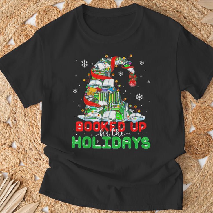 Librarian Booked Up For The Holidays Books Christmas Tree T-Shirt Gifts for Old Men