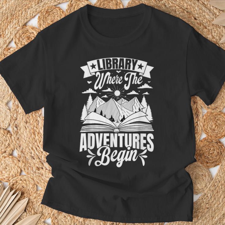 Library Where The Adventures Begin Librarian Book Readers T-Shirt Gifts for Old Men