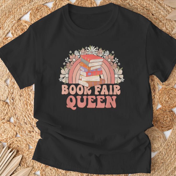 Library Book Fair Queen Vibe Groovy Retro School Reading T-Shirt Gifts for Old Men