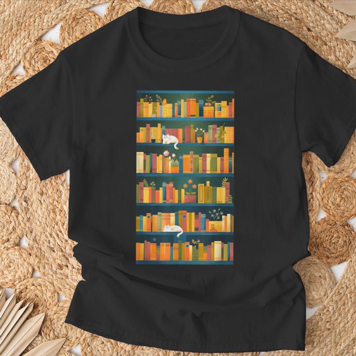 Library Book Lover Reading Reader Bookshelf Plants T-Shirt Gifts for Old Men