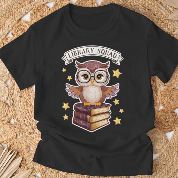 Library Squad Book Owl Wisdom Nerd Librarian Club T-Shirt Gifts for Old Men