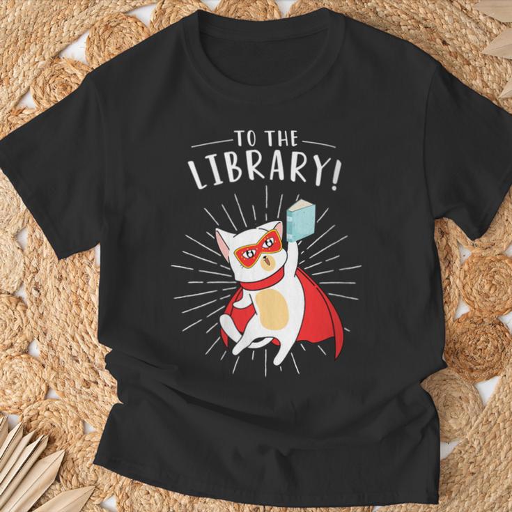 To The Library Superhero Book Cat Lover Librarian T-Shirt Gifts for Old Men